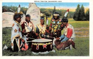 Native Americana   INDIAN TOM-TOM DRUMMERS   ca1940's Vintage Postcard