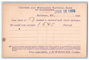 1898 Drovers and Mechanics National Bank of Baltimore Maryland MD Postcard