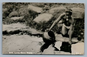 SOUTH AFRICAN NATIVE WOMAN ANTIQUE REAL PHOTO POSTCARD RPPC