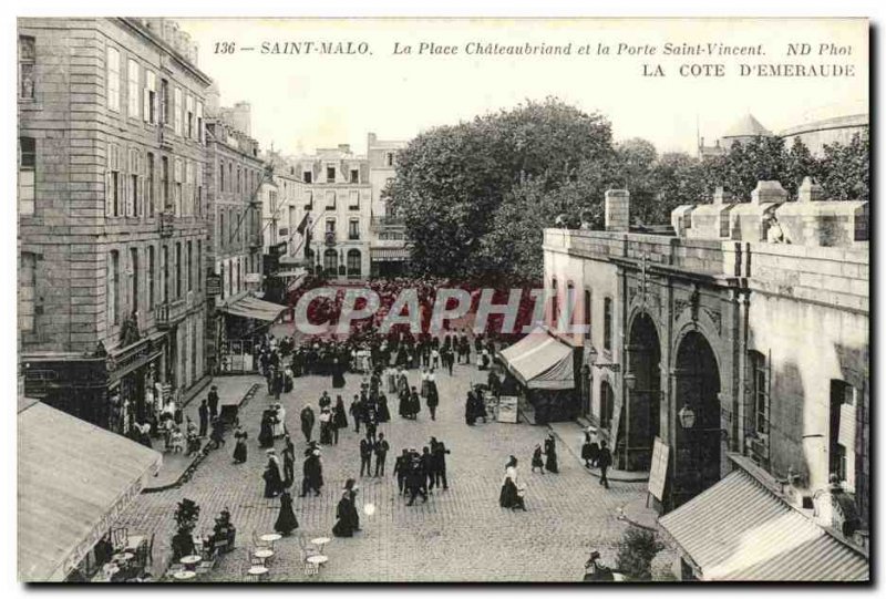 Old Postcard Saint Malo Place Chateaubriand and Porte Saint Vincent