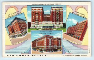 EVANSVILLE, IN Indiana ~ HOTEL McCURDY 1934 Roadside Linen Postcard