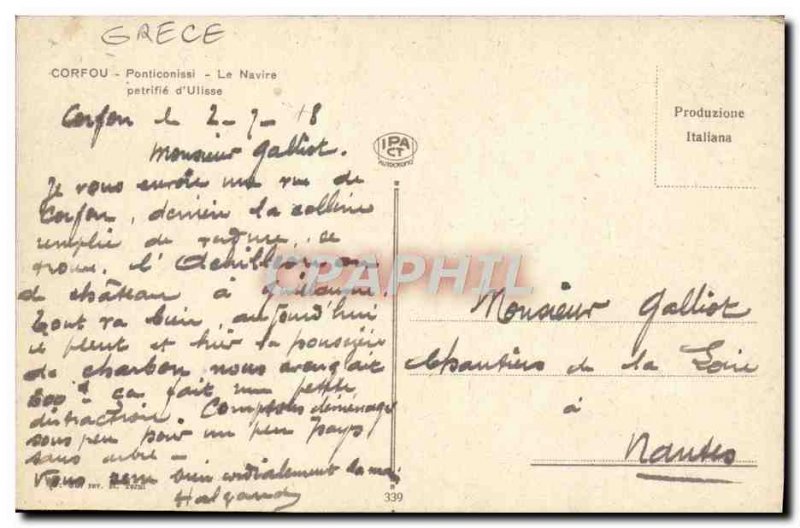 Postcard Ancient Greece Corfu Ponticonissi
