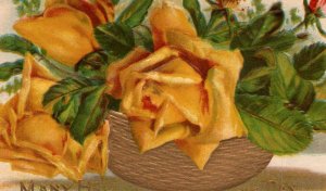 Vintage Postcard-Early 1900s-Embossed-Yellow Roses-Happy Returns