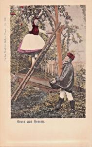 GRUSS aus HESSEN GERMANY-PICKING APPLES-SIEGFRIED RÄCKER PHOTO POSTCARD 1900s