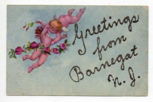 Barnegat New Jersey Greetings Cherubs Angels Glitter Postcard AA74568