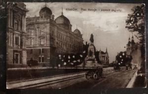 Mint Poland RPPC Real Photo Postcard Krakow  Statue And Main Street