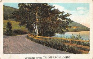 Thompson Ohio 1923 Greetings Postcard Dirt Road by Lake