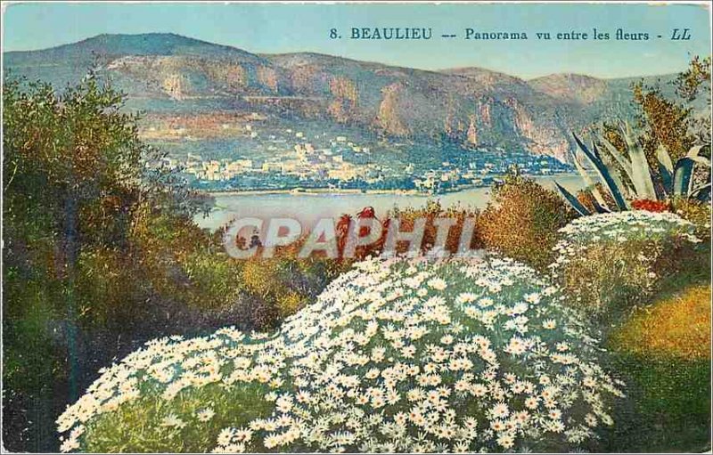 Old Postcard Beaulieu Panorama seen among flowers