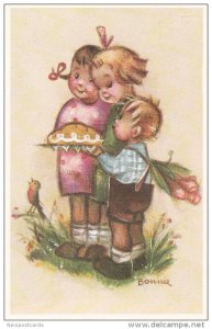 AS: Bonnie, Little Girls and Boy Holding a Cake and a Bouquet of Flowers, 30-...