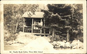 Three Miles Island Lake Winnipesaukee Turtle Rock Cabin Real Photo Postcard
