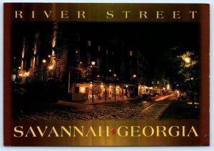 SAVANNAH, Georgia GA ~ Night View RIVER STREET Scene 4x6 ~ 2000 Postcard