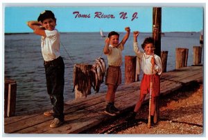 c1960's Toms River Scene New Jersey NJ Unposted Children Caught Fish Postcard