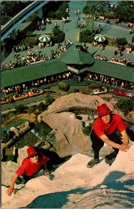 Disneyland Postcard Mountain Climbers Matterhorn Swiss Chalet Bobsleds~4211