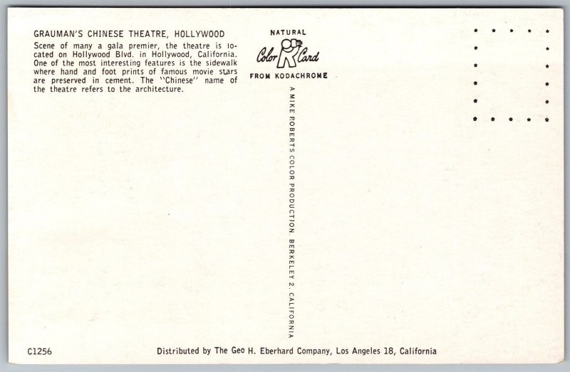 Vtg Hollywood California Grauman's Chinese Theatre Chrome View Postcard