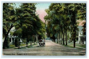 c1910's Prospect Avenue Couple Riding Car Catskill New York NY Antique Postcard 