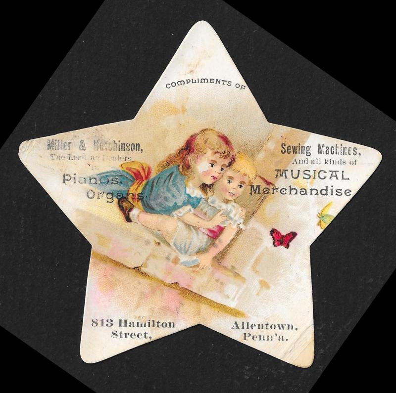 VICTORIAN TRADE CARD Miller Hutchinson Pianos Organs Die Cut