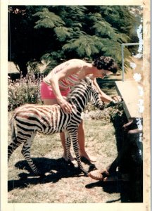 Lake Manyara Hotel Tanzania Zebra & Woman 1968 Color Photo