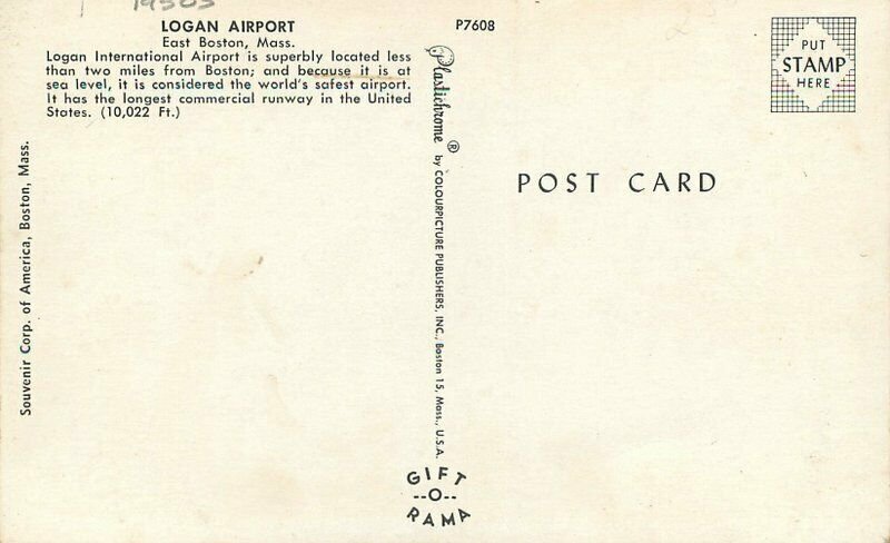 Colorpicture Souvenir Boston Massachusetts Logan Airport 1950s Postcard 21-1985