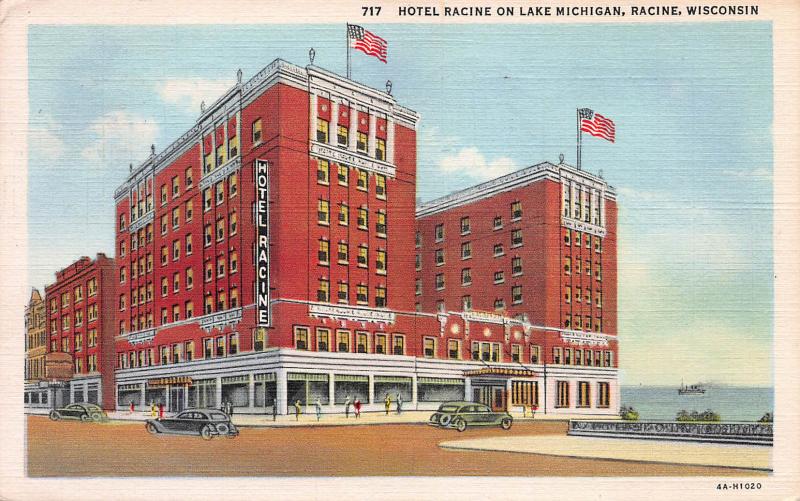 Hotel Racine on Lake Michigan, Racine, Wisconsin, Early Linen Postcard, Used