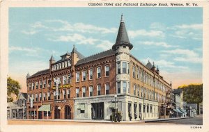 J42/ Weston West Virginia Postcard Linen Camden Hotel National Bank 117