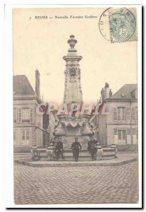 Reims Old Postcard New Fountain Godinot