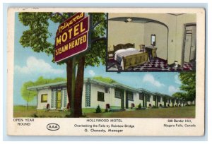 1955 Interior Bedroom, Hollywood Motel, Niagara Falls Canada Postcard 