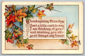 Postcard Whitney Made Thanksgiving Greeting Thinking of You Friend