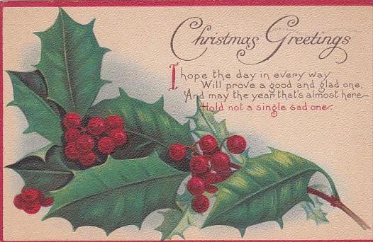 Christmas Beautiful Holly With Red Berries 1914