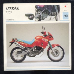 1991 KAWASAKI KLE 500 COMPETITION RACING MOTORCYCLE ADVERTISING CARD