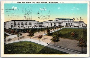 VINTAGE POSTCARD THE NEW POST OFFICE & UNION STATION WASHINGTON D.C. 1925