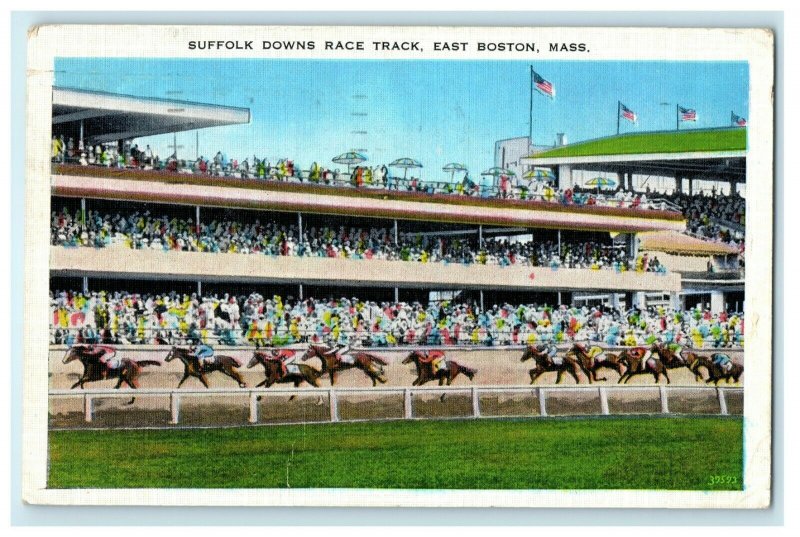 1937 Suffolk Downs Race Track East Boston Massachusetts MA Antique Postcard 