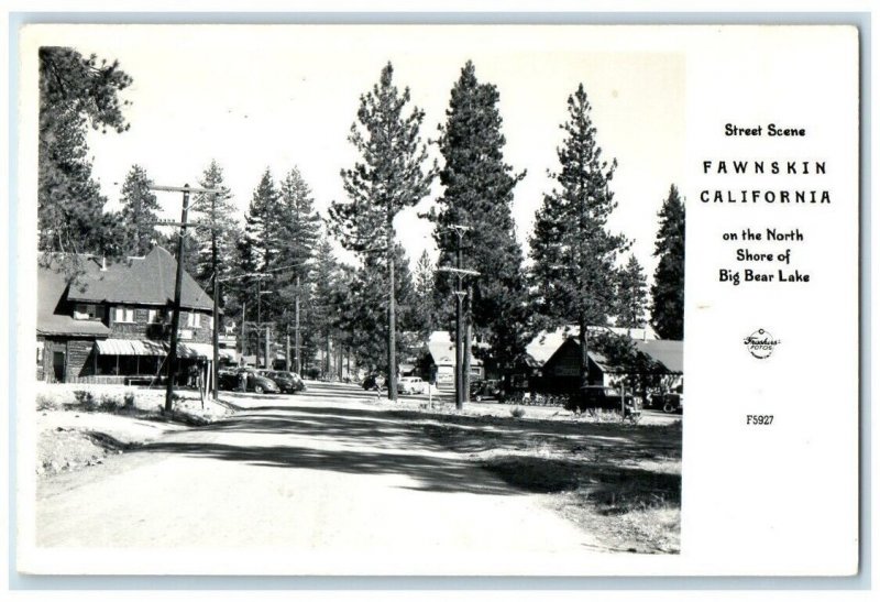 c1940's Street Scene Big Bear Lake Frashers Fawnskin CA RPPC Photo Postcard