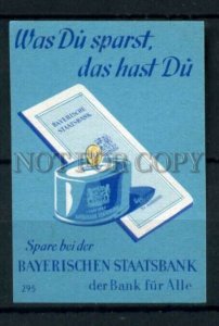 500595 GERMANY Bayerischien BANK ADVERTISING Old match label
