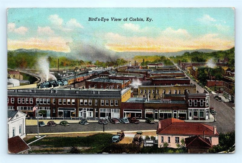 Postcard KY Corbin Bird's Eye View Vintage Linen Town View #1  D21