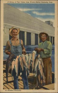 Gilbertsville Kentucky KY Fishing Linen 1930s-50s Linen Postcard