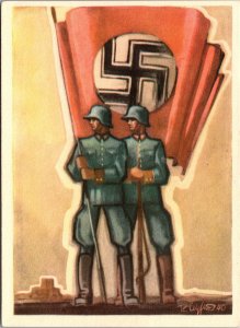 Mint Germany WW2 PPC Picture Postcard Waffen SS Soldier with Nazi Flag