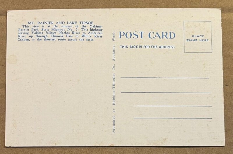 VINTAGE  UNUSED POSTCARD - MT. RAINIER & LAKE TIPSOE, WASHINGTON