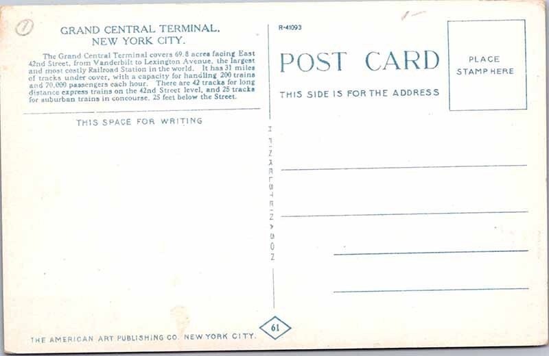 Postcard TRAIN STATION SCENE New York City New York NY AN2905