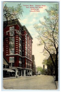 1913 Congress Street Showing New Baxter  Lafayette Hotel Portland Maine Postcard