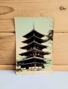 RPPC Hand Tint Japanese Kyoto Pagoda WW2 Era Antique Postcard 1940s 3.5 x 5.5