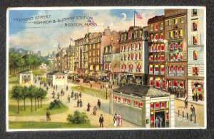 TREMONT STREET COMMON & SUBWAY STATION BOSTON MASSACHUSETTS HTL POSTCARD 1907