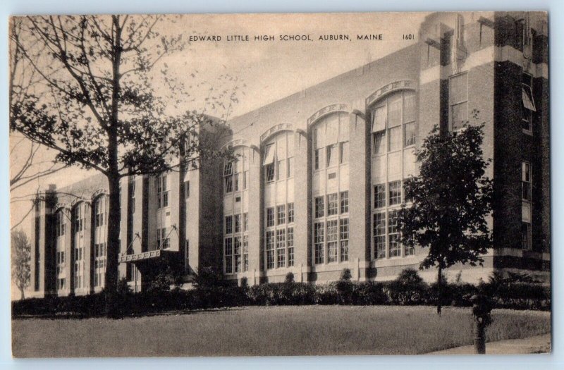 Auburn Maine Postcard Edward Little High School Exterior Building c1940 Vintage