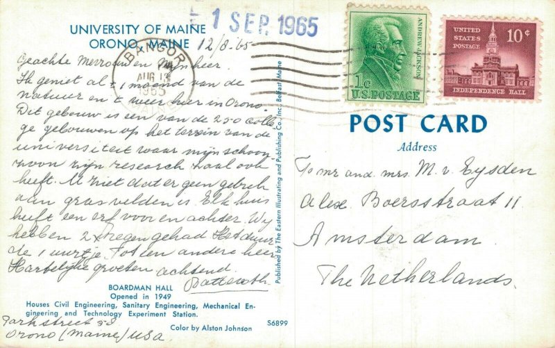 USA University of Maine Orono Maine Vintage Postcard 07.72 