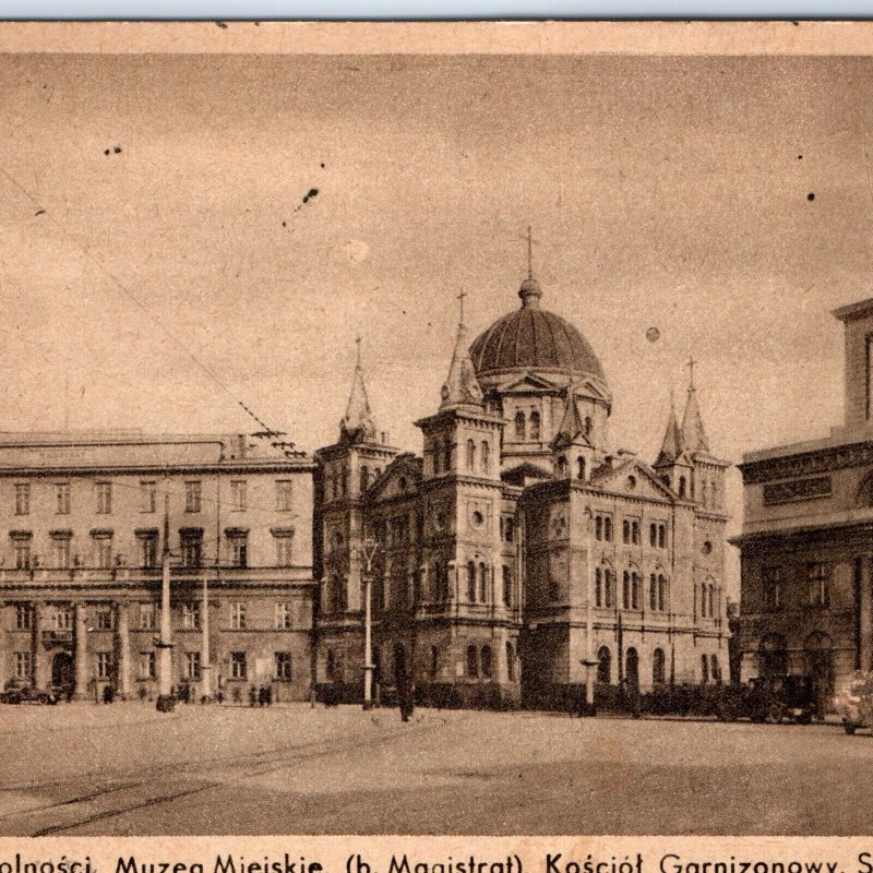 c1910s Lodz, Poland Town Square Plac Wolności Postcard Holy Spirit Church A121