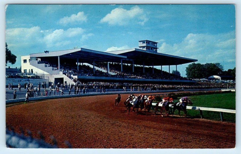 HAGERSTOWN, MD Maryland ~ Horse Racing at Hagerstown RACE TRACK  c1950s Postcard