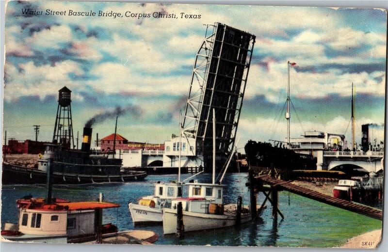 Water Street Bascule Bridge, Corpus Christi Texas c1957 Vintage Postcard N02