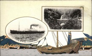 Steamship Ship Japanese NYK Line SS Fushimi Maru Art Border c1910 Postcard