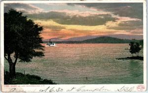 LAKE WINNIPESAUKEE, NH  New Hampshire  SUNSET LAKE VIEW  Boat  1907   Postcard