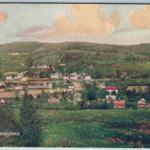 c1910s Woodbourne, N.Y. Small Town Birds Eye Art Litho PC Farm House Church A201