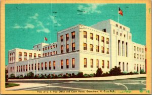 US Post Office Building Greensboro North Carolina NC Linen Postcard S22